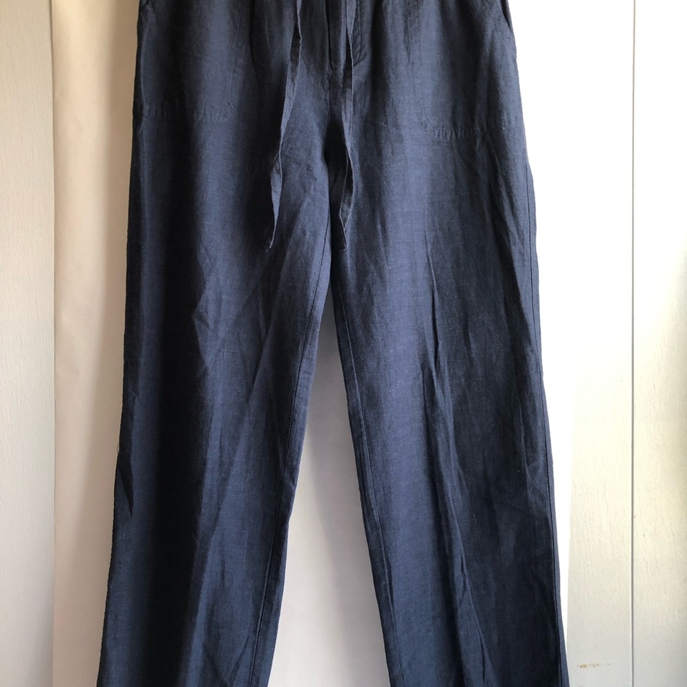 Liz Claiborne Petite Classic Straight-Leg Navy Linen Lightweight Drawstring Pant